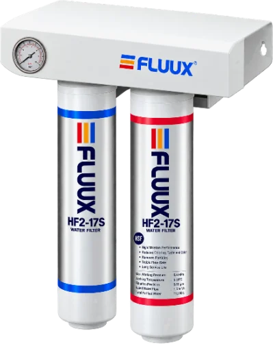 FLUUX HF3 system: two HF2-17S cartridges on a bracket with a pressure gauge